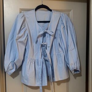 Light Blue Tie-Front Blouse